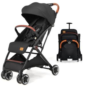 imageINFANS Lightweight Baby Stroller Compact Infant with OneHand Fold Travel Stroller for Airplane with Cup Holder Canopy 5Point Harness Foot Cover for 036 MonthBlackk