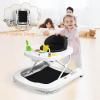 imageINFANS Foldable Baby Walker 3 in 1 Toddler Walker Bouncer LearningSeated WalkBehind Music Adjustable Height High Back Padded Seat Detachable Trampoline Mat Activity Walker with Toys BlackGrey