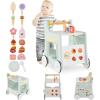 imageINFANS 6 in 1 Wooden Baby Walker Play Kitchen Playset Toddler Push Learning Activity with Wheels Shape Sorter Movable Slider Montessori Educational Toy for Girls Boys 13 YearsGreen