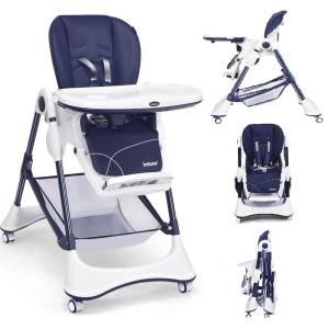 imageINFANS High Chair with OneHand Removable Tray 4 Lockable Wheels ampamp Large Storage Basket  MultiAdjustable Height Recline ampamp Footrest Removable Cushion Foldable for Baby Infantampamp Toddler NavyNavy Blue