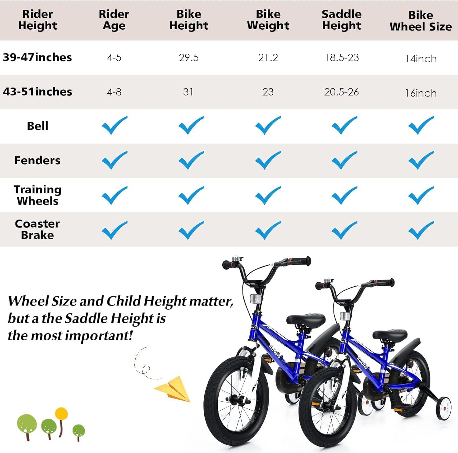 imageINFANS Kids Bike 14 16 Inch with 95 Assembled Adjustable Seat Balance or Training Wheels Coaster Brake Toddler Children Bicycle for 4 to 8 Years Old Boys GirlsBlue