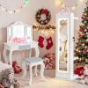 imageINFANS Kids Jewelry Armoire Cabinet 360 Swivel Lockable Standing Makeup Organizer with Interior Lights Rotatable FullLength LED Vanity Mirror with Foldable Fabric Drawer for Girls White HeartWhite Horse