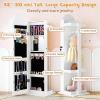 imageINFANS Kids Jewelry Armoire Cabinet 360 Swivel Lockable Standing Makeup Organizer with Interior Lights Rotatable FullLength LED Vanity Mirror with Foldable Fabric Drawer for Girls White HeartWhite Horse