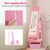 imageINFANS Kids Jewelry Armoire Cabinet 360 Swivel Lockable Standing Makeup Organizer with Interior Lights Rotatable FullLength LED Vanity Mirror with Foldable Fabric Drawer for Girls White HeartPink Heart