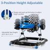 imageINFANS 4 in 1 Baby Walker Foldable Toddler Activity Center with Adjustable Height Padded Seat Music Light Removable Tray Push Walker for Girls Boys Aged 618 Months VioletBlue