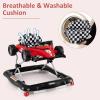 imageINFANS 4 in 1 Baby Walker Foldable Toddler Activity Center with Adjustable Height Padded Seat Music Light Removable Tray Push Walker for Girls Boys Aged 618 Months VioletRed