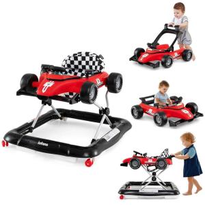 imageINFANS 4 in 1 Baby Walker Foldable Toddler Activity Center with Adjustable Height Padded Seat Music Light Removable Tray Push Walker for Girls Boys Aged 618 Months VioletRed