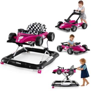 imageINFANS 4 in 1 Baby Walker Foldable Toddler Activity Center with Adjustable Height Padded Seat Music Light Removable Tray Push Walker for Girls Boys Aged 618 Months VioletViolet