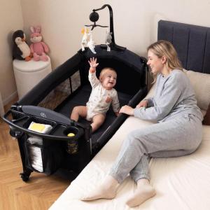imageINFANS 4 in 1 Baby Bassinet Converts Pack and Play to Portable Bedside Crib Sleeper with Diaper Changer Mattress Carry Bag Music Box Hanging Toys for Infants Toddlers BlackBlack