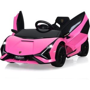 imageINFANS 12V Licensed Lamborghini Sian Kids Ride On Car with Parent Remote Control Spring Suspension MP3 Player Electric Toy Roadster Carbon Fiber Textured for Toddler Pink BlackPink Black