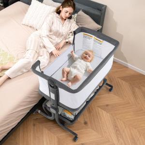 imageINFANS 3 in 1 Baby Bassinet Bedside Sleeper with Comfy Mattress Wheels 6 Height Adjustable Storage Basket Travel Bag Portable All Mesh Crib for Newborn Infant Dark GreyDark Grey