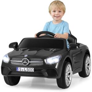 imageLicensed Mercedes Benz SL500 12V Ride on Car by INFANS with Remote Control LED Lights Bluetooth Music Horn for Girls Boys Aged 3 WhiteBlack
