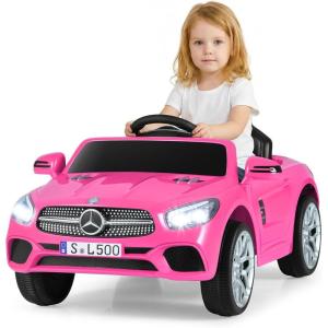 imageLicensed Mercedes Benz SL500 12V Ride on Car by INFANS with Remote Control LED Lights Bluetooth Music Horn for Girls Boys Aged 3 WhitePink
