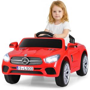imageLicensed Mercedes Benz SL500 12V Ride on Car by INFANS with Remote Control LED Lights Bluetooth Music Horn for Girls Boys Aged 3 WhiteRed