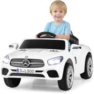 imageLicensed Mercedes Benz SL500 12V Ride on Car by INFANS with Remote Control LED Lights Bluetooth Music Horn for Girls Boys Aged 3 WhiteWhite