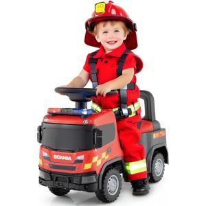 imageLicensed Scania Ride on Push Car by INFANS with 3 Sound Effects Storage Toddler Sliding Police Truck WhiteRed