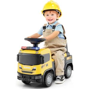 imageLicensed Scania Ride on Push Car by INFANS with 3 Sound Effects Storage Toddler Sliding Police Truck WhiteYellow