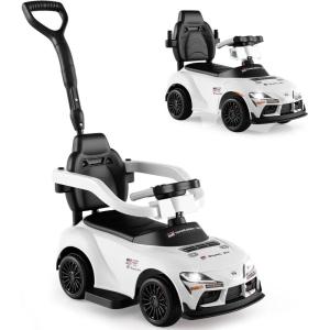 imageLicensed Toyota Ride on Push Car for Toddlers by INFANS 3 in 1 Walking Sliding Toy with Removable Guardrails and Handle Music Under Seat Storage for Kid DarkWhite