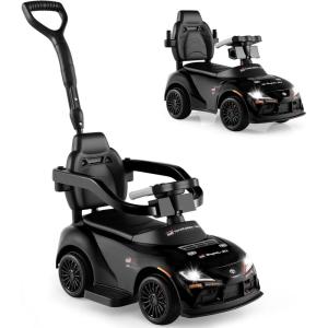 imageLicensed Toyota Ride on Push Car for Toddlers by INFANS 3 in 1 Walking Sliding Toy with Removable Guardrails and Handle Music Under Seat Storage for Kid DarkBlack