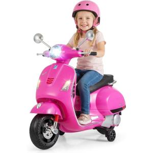 imageLicensed Vespa 12V Kids Motorcycle by INFANS with Training Wheels Music Story Horn Lights for 36 Years WhitePink
