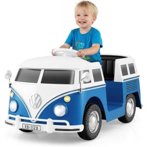 imageLicensed Volkswagen 12V Kids Ride on Car by INFANS with Cup Holder LED Headlight Music ampamp Horn Kids Electric Vehicles Bus for 36 Years Old BlueBlue