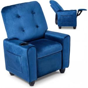 image:imageINFANS Kids Recliner Toddler Lounge Chair with Adjustable Backrest Footrest Cup Holder Side Pockets Velvet Leather Toddler CouchBlue
