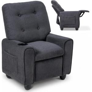 image:imageINFANS Kids Recliner Toddler Lounge Chair with Adjustable Backrest Footrest Cup Holder Side Pockets Velvet Leather Toddler CouchGrey