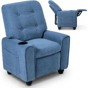image:imageINFANS Kids Recliner Toddler Lounge Chair with Adjustable Backrest Footrest Cup Holder Side Pockets Velvet Leather Toddler CouchLight Blue