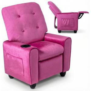 image:imageINFANS Kids Recliner Toddler Lounge Chair with Adjustable Backrest Footrest Cup Holder Side Pockets Velvet Leather Toddler CouchRose Red