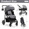 image:imageINFANS 2 in 1 Baby Stroller High Landscape Infant Stroller amp Reversible Bassinet Pram Foldable Pushchair with Adjustable Canopy Cup Holder Storage Basket Suspension Wheels KhakiGrey