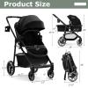 image:imageINFANS 2 in 1 Baby Stroller High Landscape Infant Stroller amp Reversible Bassinet Pram Foldable Pushchair with Adjustable Canopy Cup Holder Storage Basket Suspension Wheels KhakiBlack