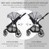 image:imageINFANS 2 in 1 Baby Stroller High Landscape Infant Stroller amp Reversible Bassinet Pram Foldable Pushchair with Adjustable Canopy Cup Holder Storage Basket Suspension Wheels KhakiVolcanic Ash