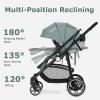 image:imageINFANS 2 in 1 Baby Stroller High Landscape Infant Stroller amp Reversible Bassinet Pram Foldable Pushchair with Adjustable Canopy Cup Holder Storage Basket Suspension Wheels KhakiGreen