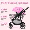 image:imageINFANS 2 in 1 Baby Stroller High Landscape Infant Stroller amp Reversible Bassinet Pram Foldable Pushchair with Adjustable Canopy Cup Holder Storage Basket Suspension Wheels KhakiPink
