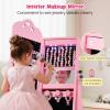 image:imageINFANS Kids Jewelry Armoire Cabinet with LED Lights Lockable Standing Organizer with Fulllength Mirror Unicorn Theme Children Vanity Dress Up Storage Rack for GirlsPink Heart