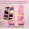 image:imageINFANS Kids Jewelry Armoire Cabinet with LED Lights Lockable Standing Organizer with Fulllength Mirror Unicorn Theme Children Vanity Dress Up Storage Rack for GirlsPink Heart