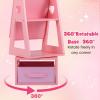 image:imageINFANS Kids Jewelry Armoire Cabinet with LED Lights Lockable Standing Organizer with Fulllength Mirror Unicorn Theme Children Vanity Dress Up Storage Rack for GirlsPink Heart