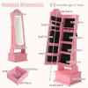image:imageINFANS Kids Jewelry Armoire Cabinet with LED Lights Lockable Standing Organizer with Fulllength Mirror Unicorn Theme Children Vanity Dress Up Storage Rack for GirlsPink Cloud