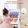 image:imageINFANS Kids Jewelry Armoire Cabinet with LED Lights Lockable Standing Organizer with Fulllength Mirror Unicorn Theme Children Vanity Dress Up Storage Rack for GirlsWhiteHeart