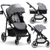 image:imageINFANS 2 in 1 Baby Stroller High Landscape Infant Stroller amp Reversible Bassinet Pram Foldable Pushchair with Adjustable Canopy Cup Holder Storage Basket Suspension Wheels KhakiGrey