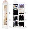 image:imageINFANS Kids Jewelry Armoire Cabinet with LED Lights Lockable Standing Organizer with Fulllength Mirror Unicorn Theme Children Vanity Dress Up Storage Rack for GirlsWhite Unicorn