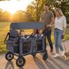 image:imageINFANS 4 Seater Wagon Stroller AllTerrain Foldable Wagon for 4 Kids with Adjustable Push Pull Handles 5Point Harness Detachable Seats Snack Tray Insulated Organizer Removable Canopy GreyGray