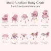 image:imageINFANS 9 in 1 High Chair Convertible Baby Highchair for Babies and Toddlers Table and Chair Set Building Block Infant Dining Booster Seat Kids Stool with Activity Children Play Kitchen BrownPink