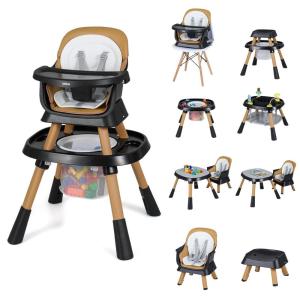 image:imageINFANS 9 in 1 High Chair Convertible Baby Highchair for Babies and Toddlers Table and Chair Set Building Block Infant Dining Booster Seat Kids Stool with Activity Children Play Kitchen BrownBrown