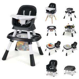 image:imageINFANS 9 in 1 High Chair Convertible Baby Highchair for Babies and Toddlers Table and Chair Set Building Block Infant Dining Booster Seat Kids Stool with Activity Children Play Kitchen BrownBlack