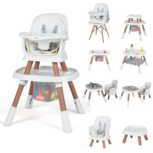 image:imageINFANS 9 in 1 High Chair Convertible Baby Highchair for Babies and Toddlers Table and Chair Set Building Block Infant Dining Booster Seat Kids Stool with Activity Children Play Kitchen BrownBeige
