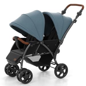 image:imageINFANS Double Stroller Foldable Baby Tandem Stroller with Djustable Backrest Canopy Footrest 5Point Harness Storage Basket Convertible Compact Twin Stroller for Infants and Toddlers SageSage