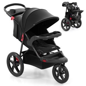 image:imageINFANS Jogging Stroller Foldable Jogger with AirFilled Tires Shock Absorbing Suspension Adjustable Backrest Baby Running StrollersBlack
