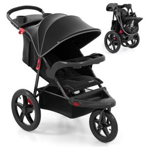 image:imageINFANS Jogging Stroller Foldable Jogger with AirFilled Tires Shock Absorbing Suspension Adjustable Backrest Baby Running StrollersGrey