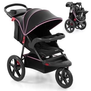 image:imageINFANS Jogging Stroller Foldable Jogger with AirFilled Tires Shock Absorbing Suspension Adjustable Backrest Baby Running StrollersPink